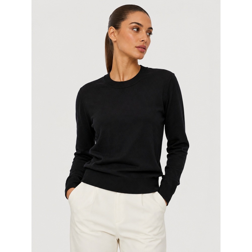 Quince Black Organic Cotton Cashmere Blend Crew Neck Pullover Sweater L